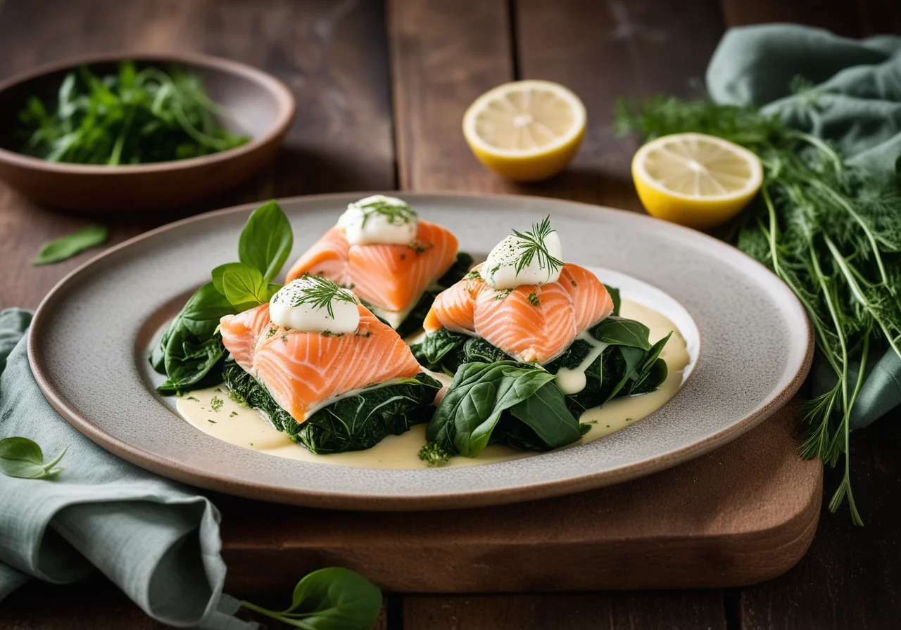 Spinach parcels with three kinds of fish