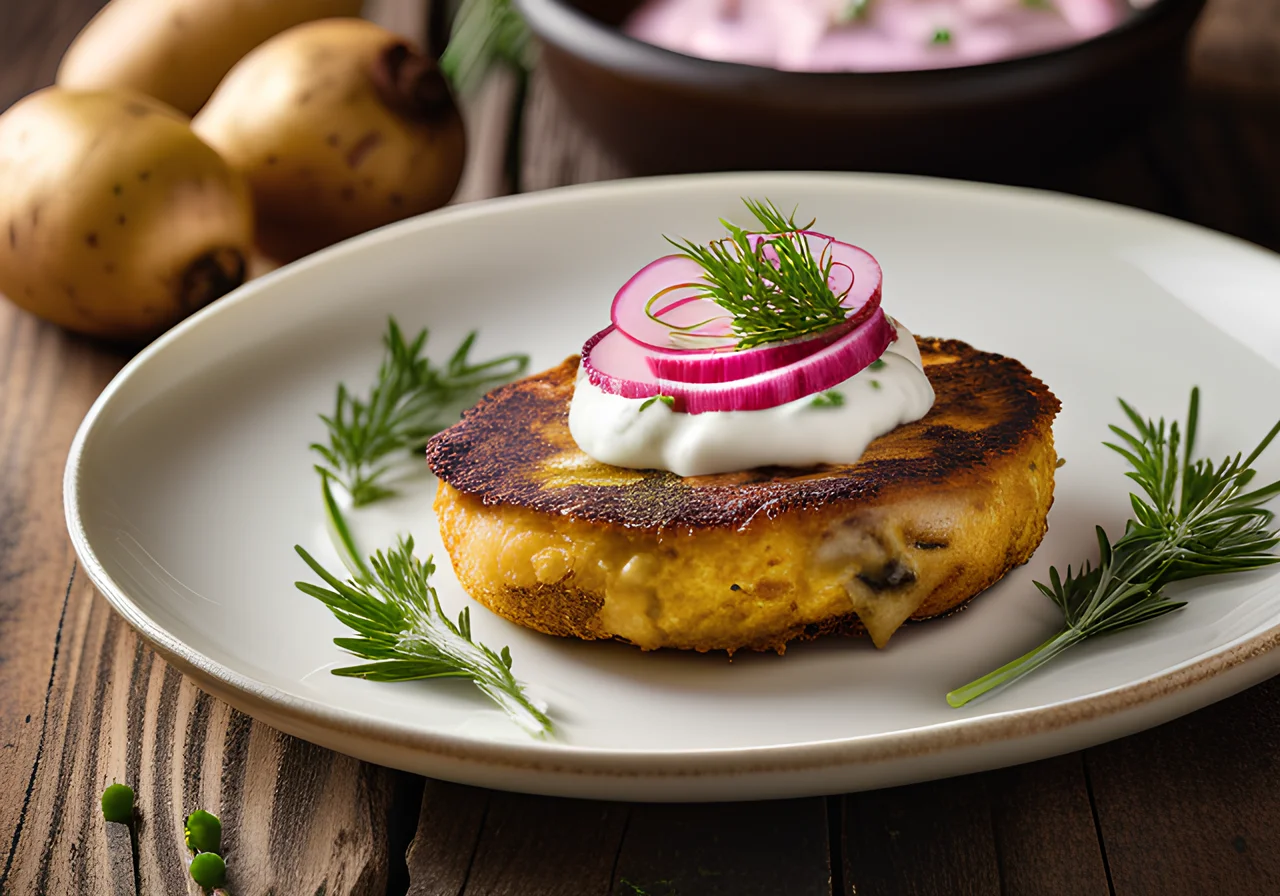 Potato‑Mushroom Patties with Radish Quark