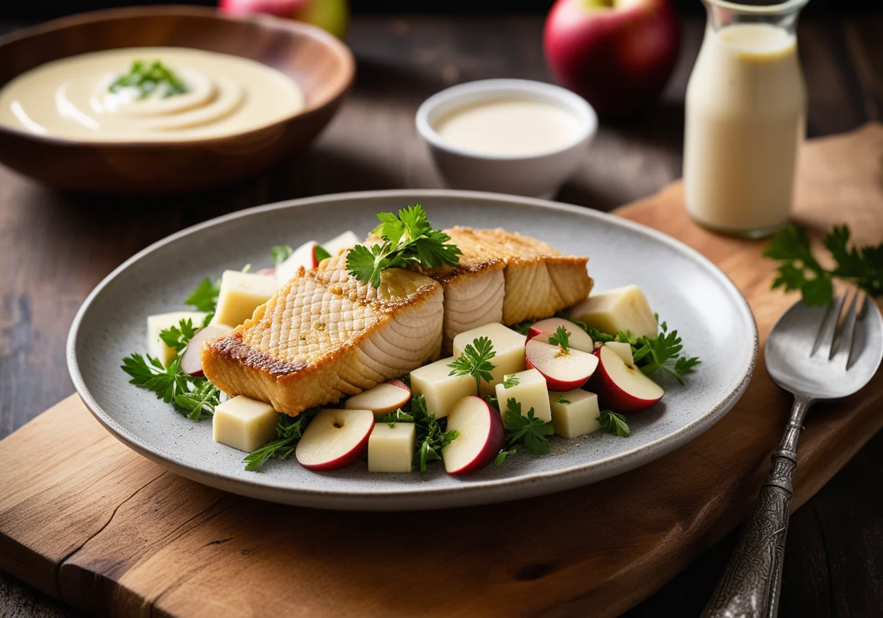 Pan-fried Carp with Apple Potato Salad
