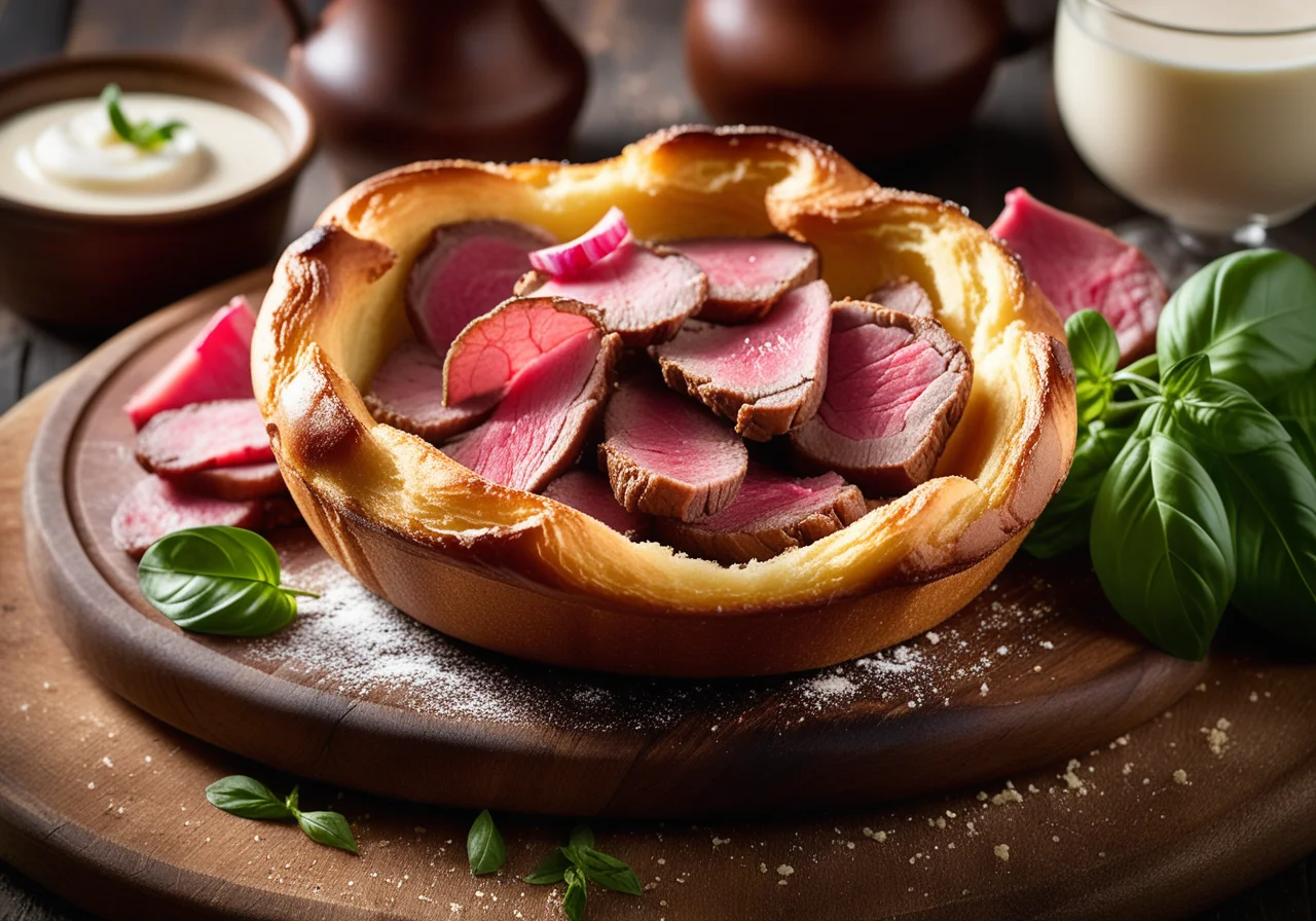 Yorkshire Puddings with Roast Beef Strips and Horseradish