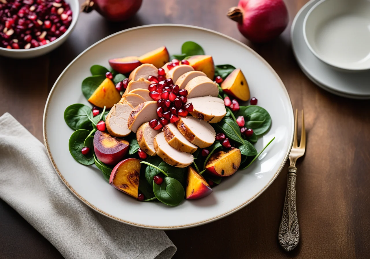 Salad with Chicken, Sweet Potatoes, Gremolata and Pomegranate Seeds