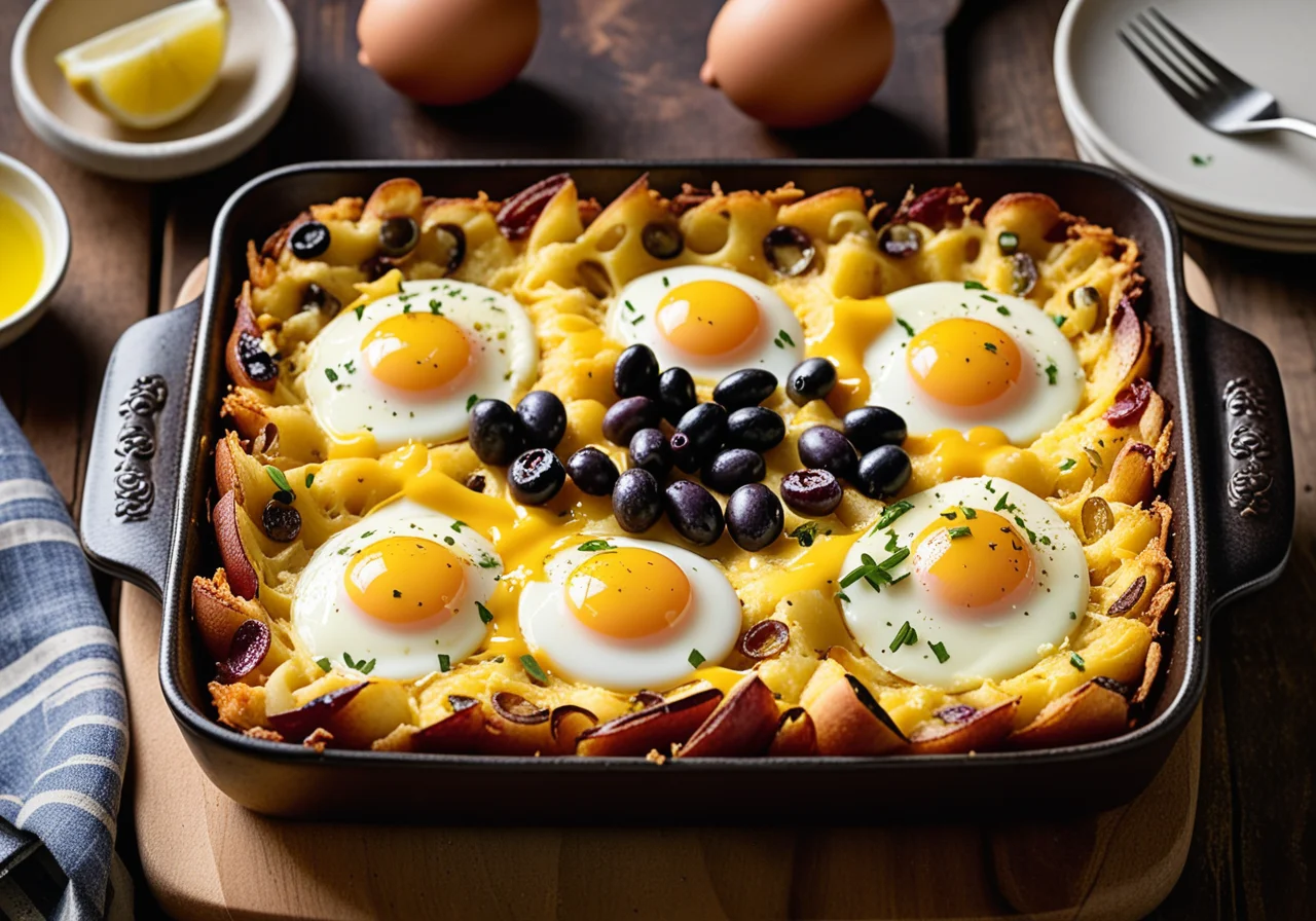 Potato Gratin with Corn, Olives and Chili