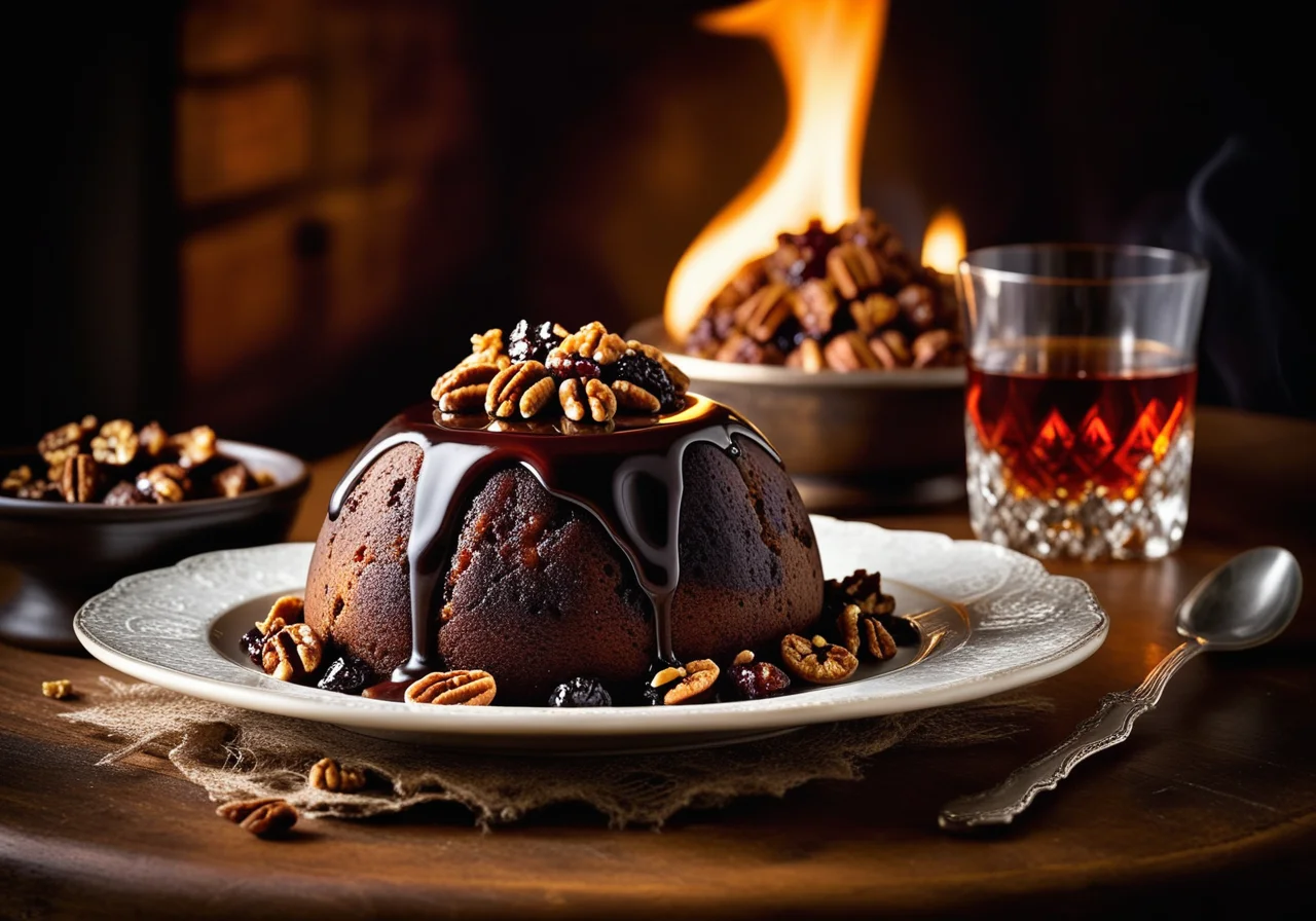 Flamed Christmas Pudding in English Style