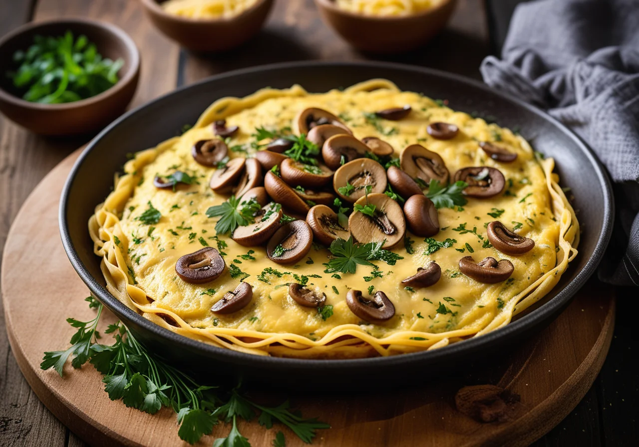 Omelette with Pasta and Mushrooms