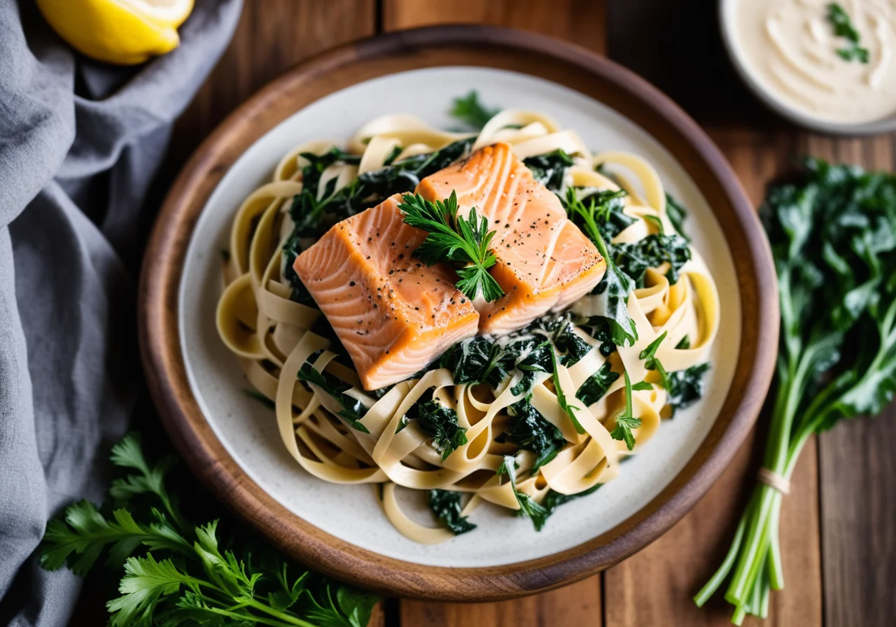 Salmon Pasta with Swiss Chard