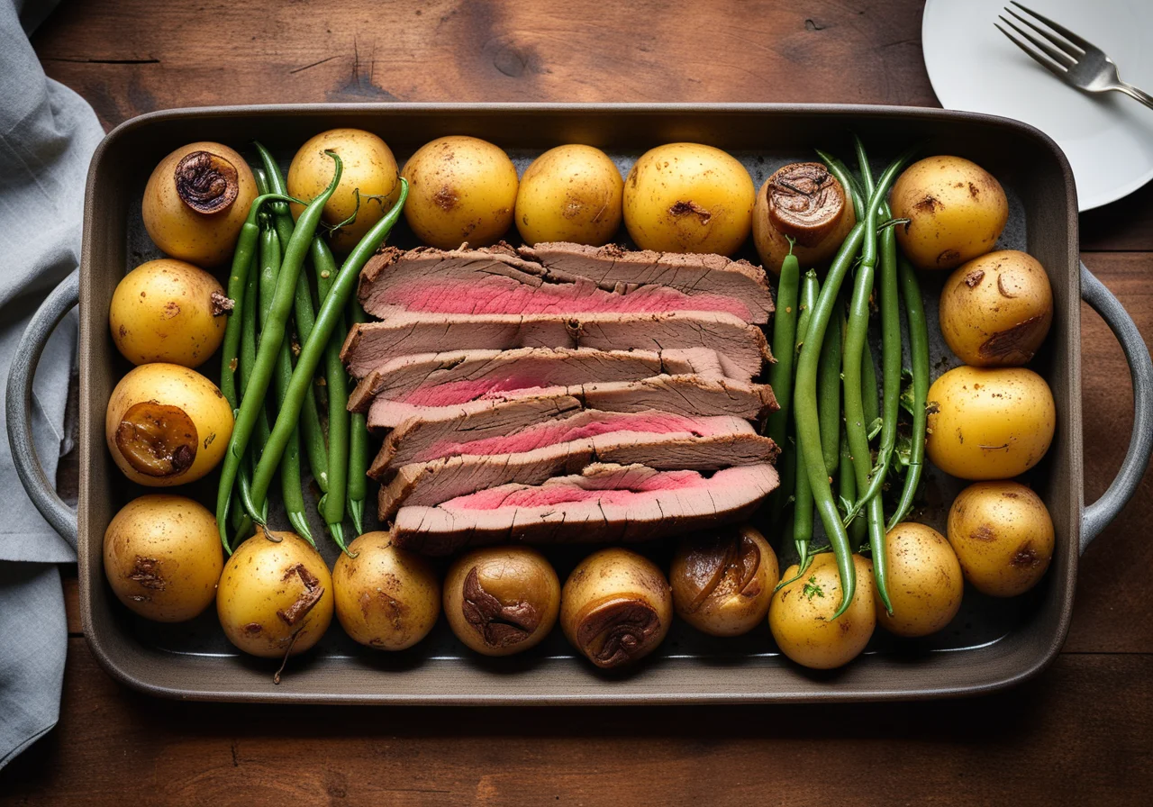 Beef Roast with Potato Casserole and Green Beans