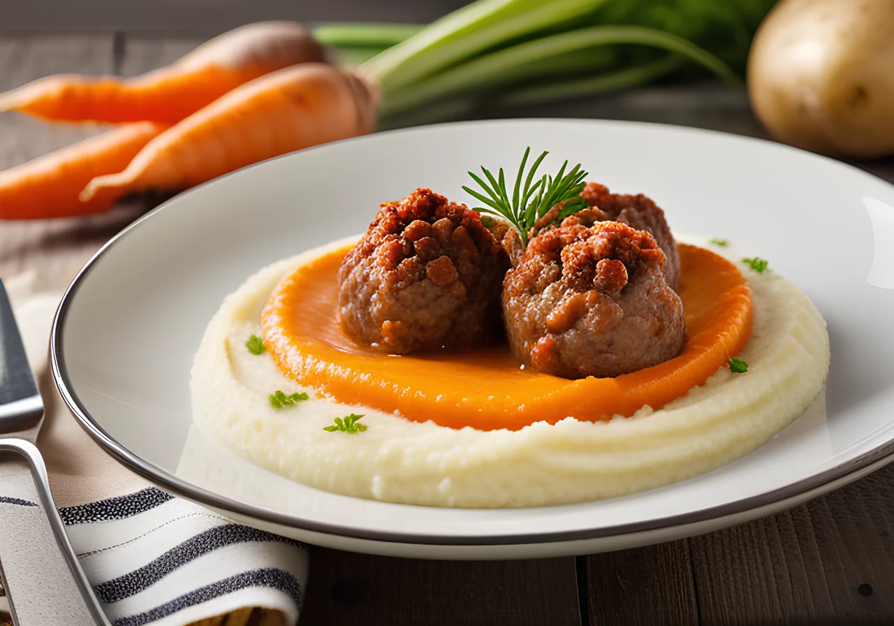 Potato-Parsnip Puree with Minced Meat-Carrot Balls