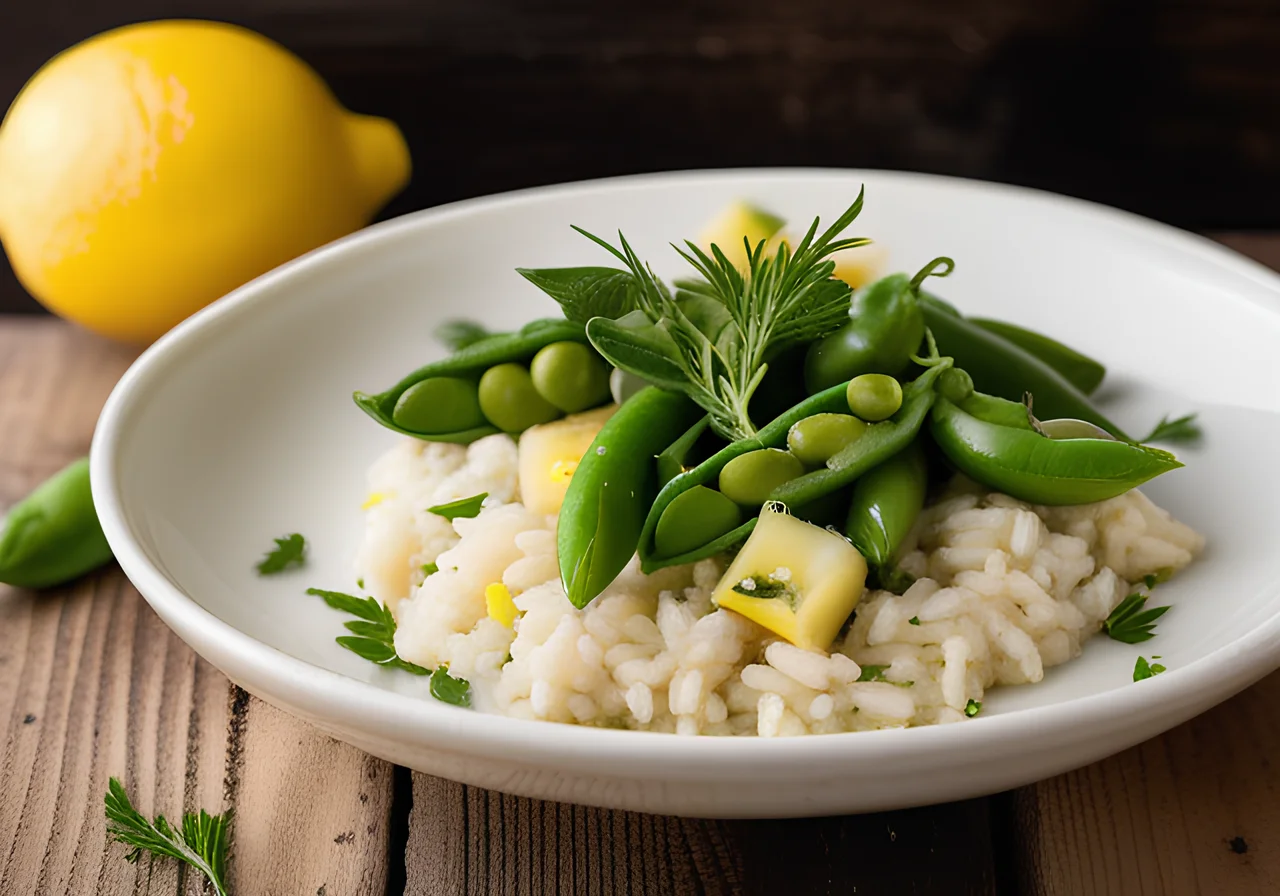 Lemon Herb Risotto with Sugar Snap Peas and Halloumi Cubes