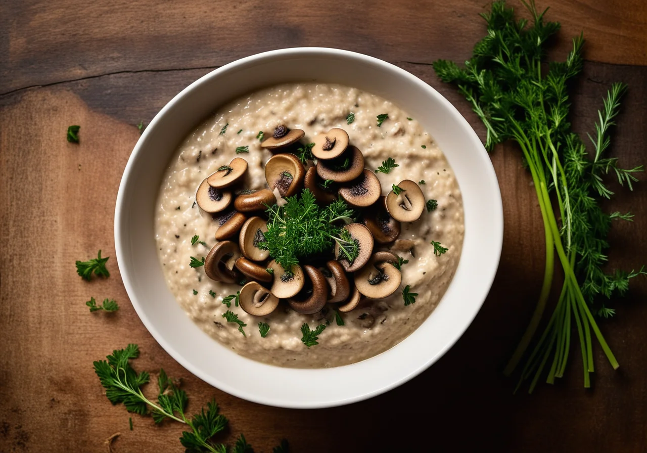 Oat Porridge with Mushrooms and Herbs