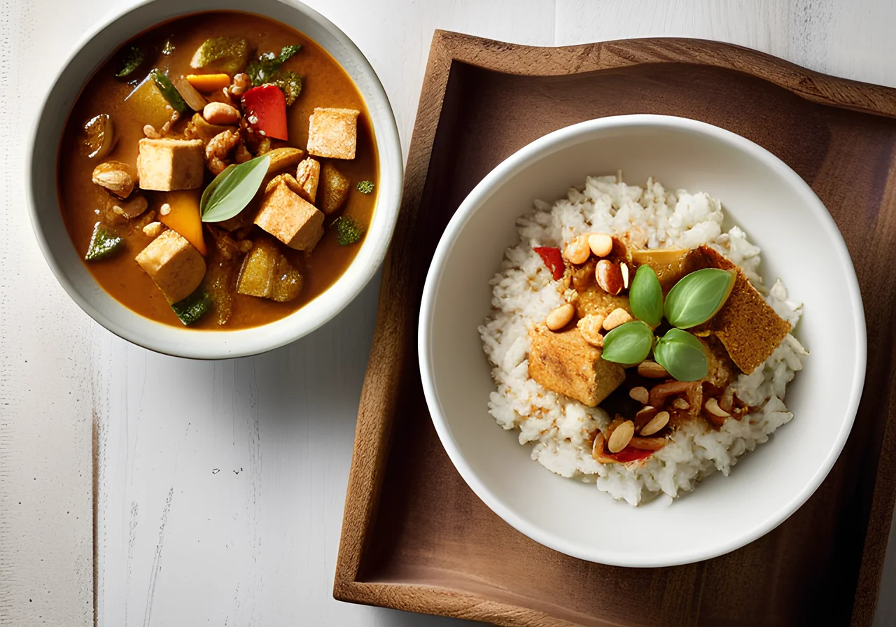 Tofu Vegetable Curry with Rice and Nuts
