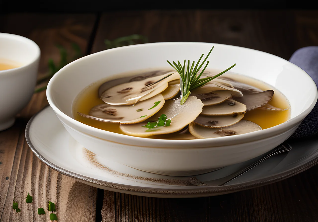Clear Mushroom Broth with Pancake Strips