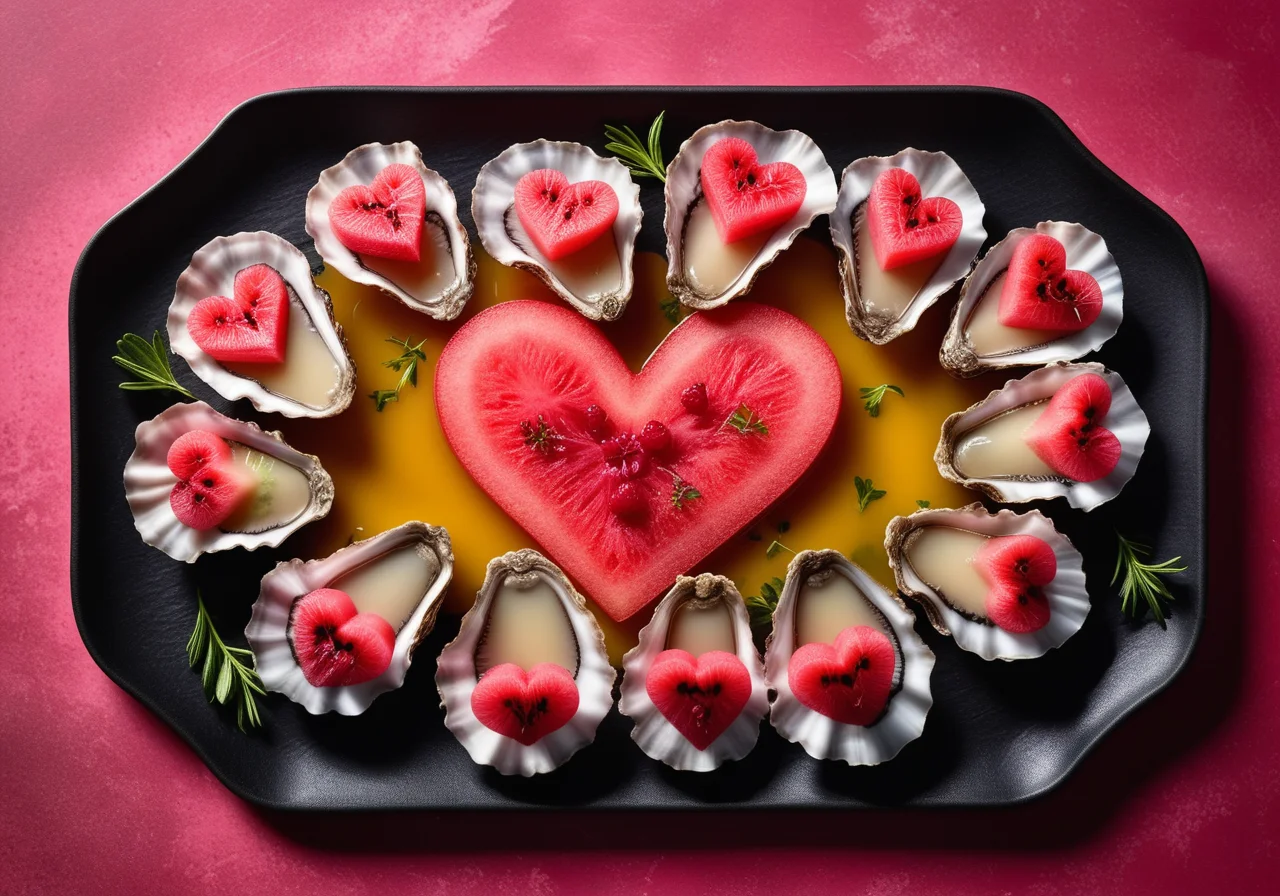 Oysters with Melon and Toast Hearts