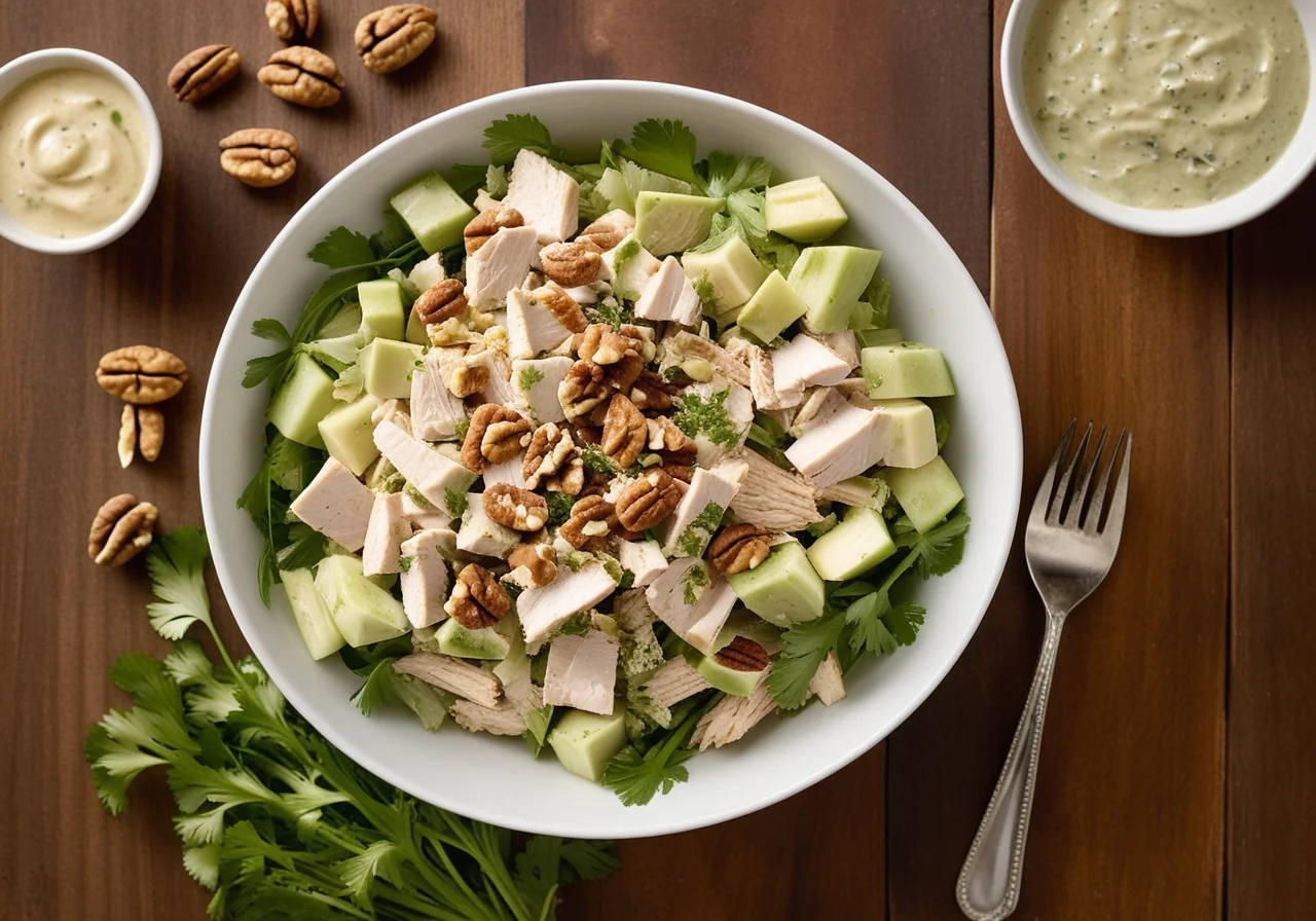 Chicken Salad with Celery Stalks and Walnuts