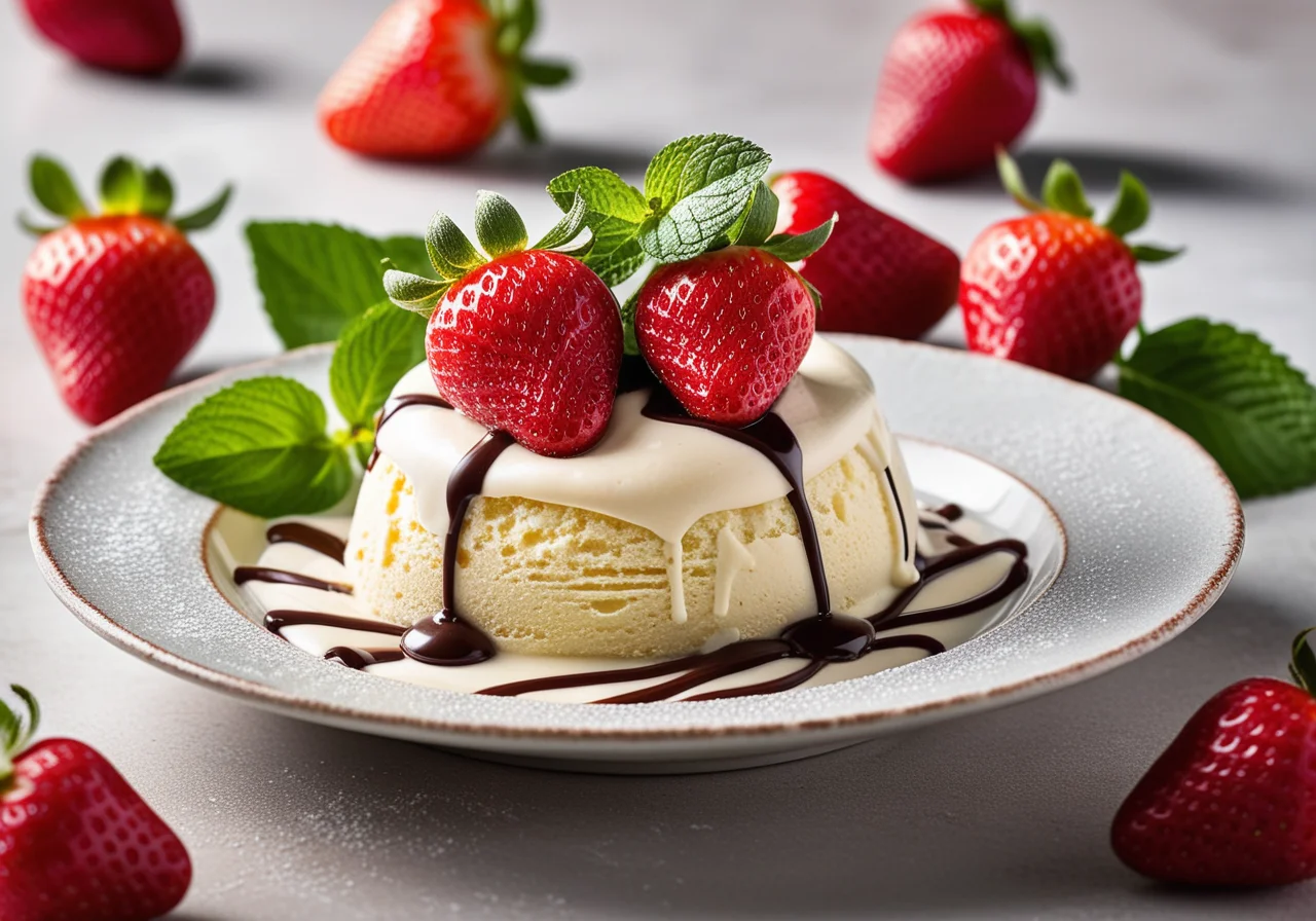 Vanilla Ice Cream with Strawberries and Chocolate Tree Stumps