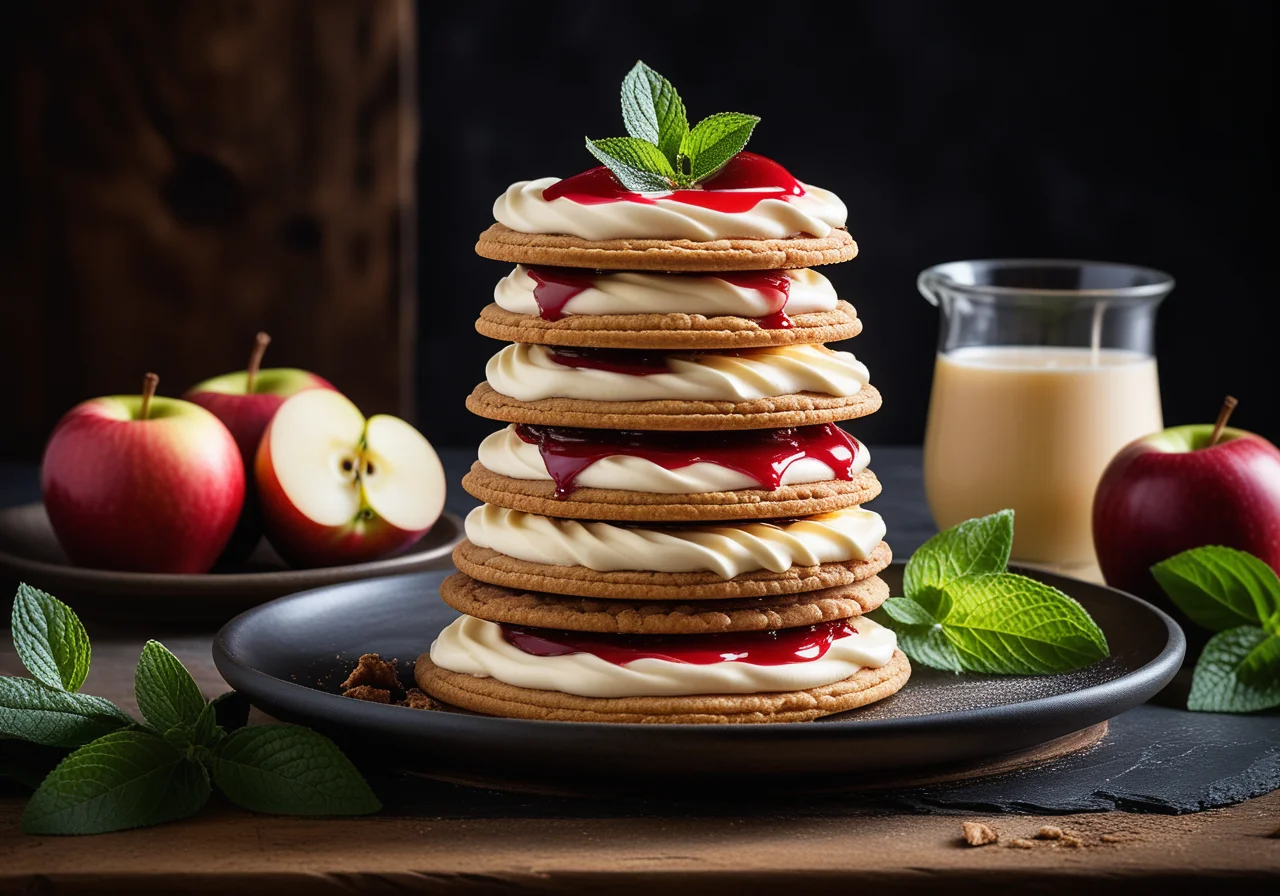 Cookie Tower with Apple and Whipped Cream