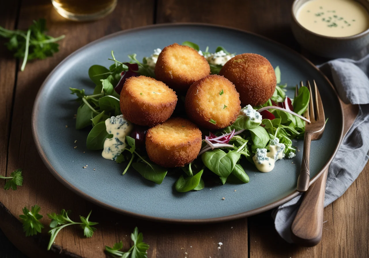 Roquefort Croquettes with Leafy Salad