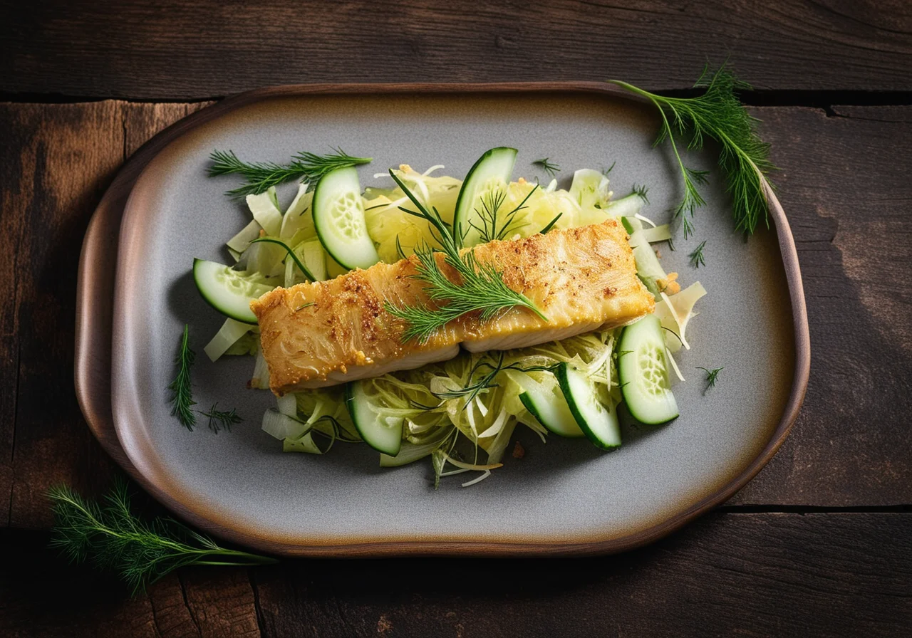 Pike Perch Fillet with Ginger Cucumber and Fried White Cabbage