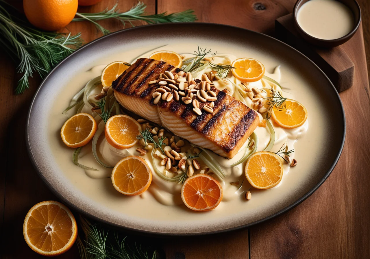 Orange Fish Pan with Fennel and Pine Nuts