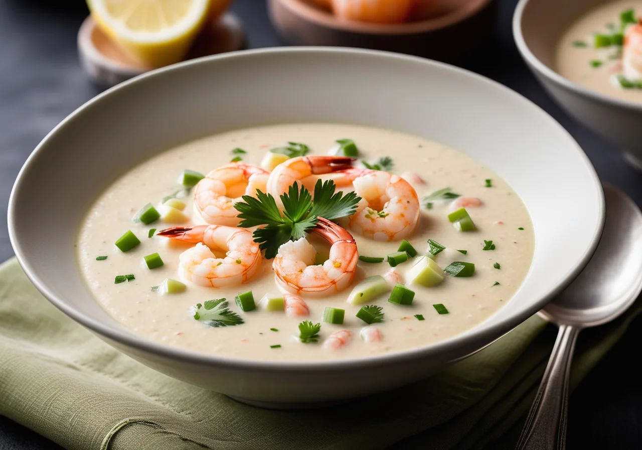 White Bean Cream Soup with Shrimp