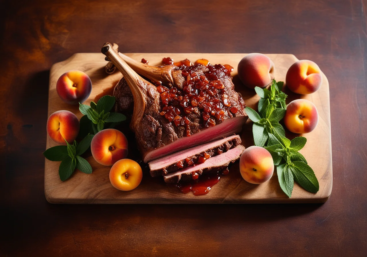 Lamb Rack and Peach‑Apricot Chutney