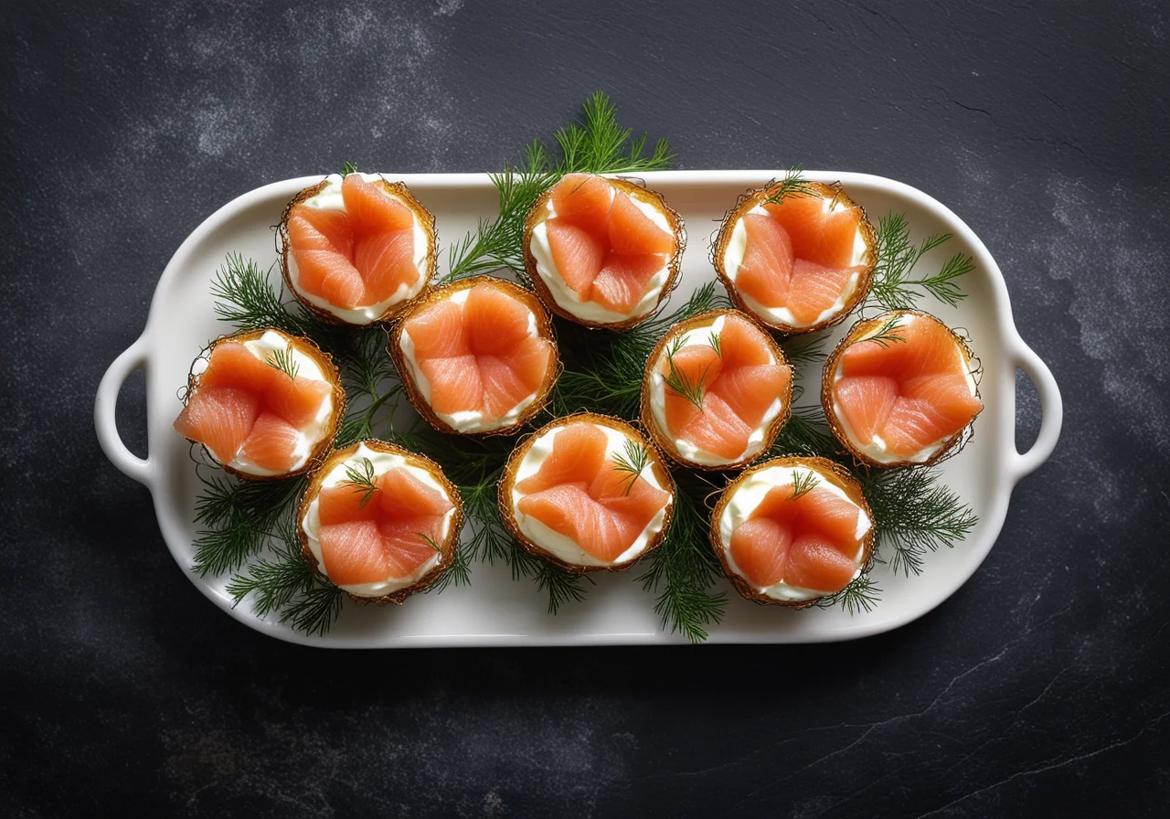Cubed Smoked Salmon in Potato Nest